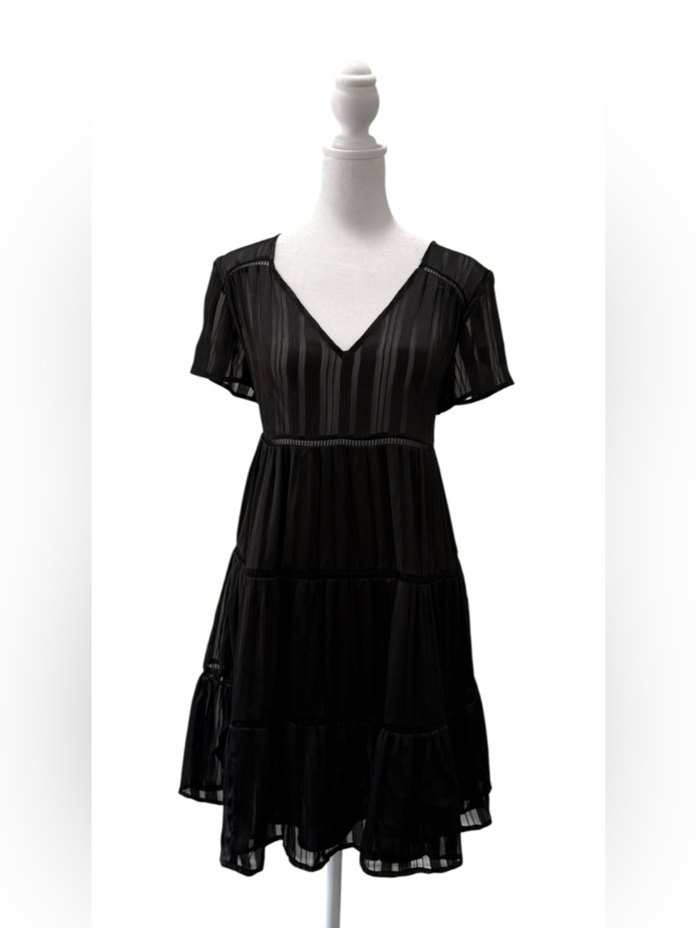 Urban Outfitters Black Tiered Chiffon Mini babydoll Dress - Size Small Boho Goth